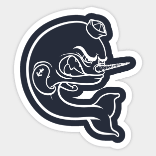 Angry Narwhal - White Outline Sticker